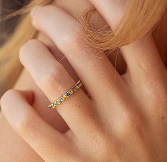 Кольцо с дорожкой голубых и желтых камней (желтое золото) 815ж №2