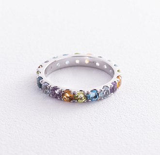 Золотое кольцо с дорожкой разноцветных камней к07582 №3