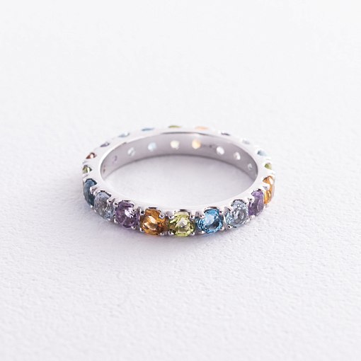 Золотое кольцо с дорожкой разноцветных камней к07582 3