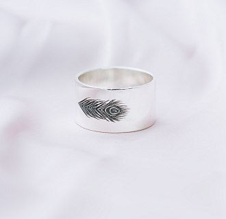 Серебряное кольцо с гравировкой "Перышко" 112143пер №4