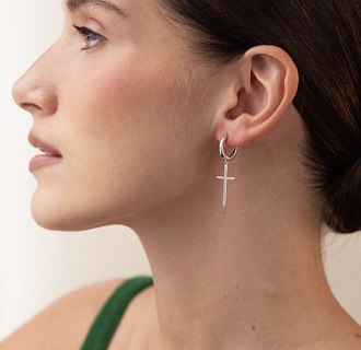 Серебряные серьги - кольца "Крестики" 107850 №5