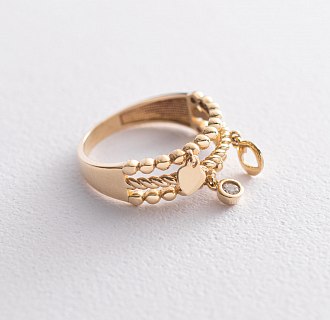 Кольцо "Сердечки" в желтом золоте (фианит) к06471