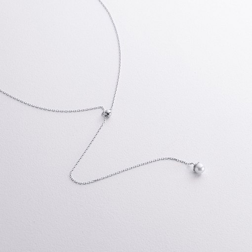 Колье - галстук "Жемчужина на цепочке" в белом золоте (регулируемая длина) кол02636