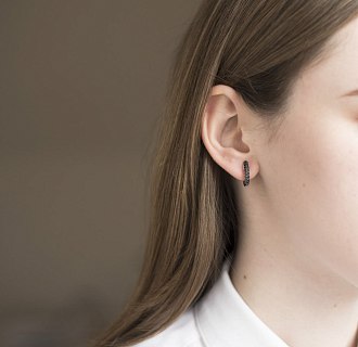 Золотые серьги с черными бриллиантами сб0252sth №3