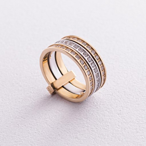 Золотое тройное кольцо з фианитами к02639