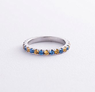 Серебряное кольцо с дорожкой голубых и желтых камней 8151 №3