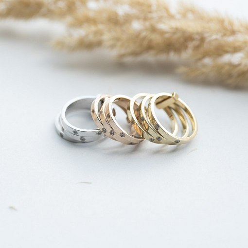 Золотое женское тройное кольцо с фианитами к02620 4