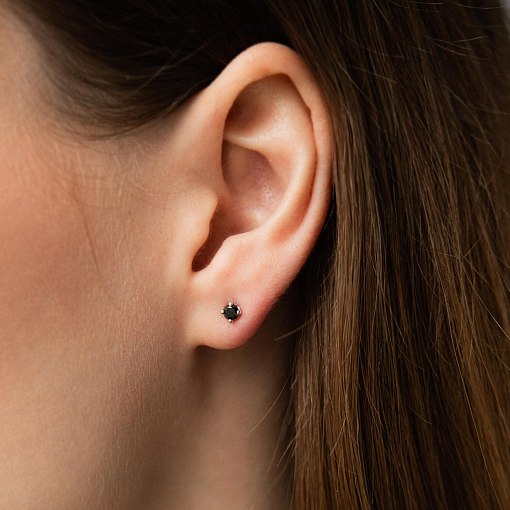 Золоті сережки - пусети з чорними діамантами сб0438y 7