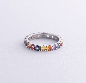 Золотое кольцо с разноцветными сапфирами кб0534m №4