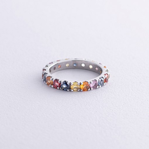Золотое кольцо с разноцветными сапфирами кб0534m 4