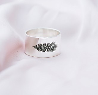 Серебряное кольцо с гравировкой "Перышко" 112143пер №2