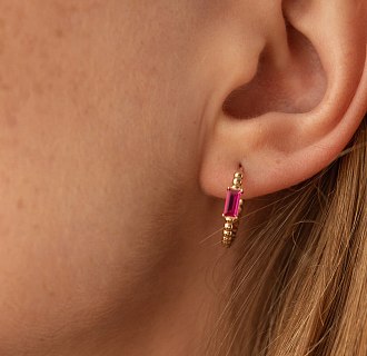 Золотые серьги - кольца "Аннабель" с розовыми фианитами с08499 №4