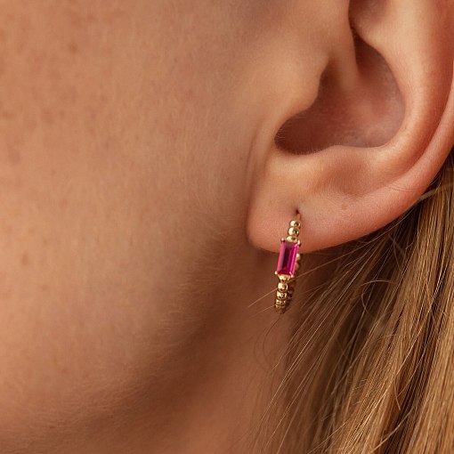 Золотые серьги - кольца "Аннабель" с розовыми фианитами с08499 4