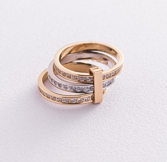 Золотое тройное кольцо з фианитами к02639 №4