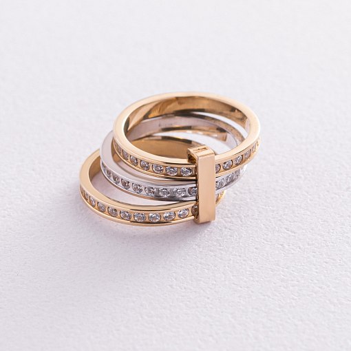 Золотое тройное кольцо з фианитами к02639 4