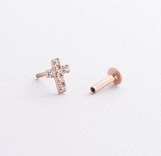 Одиночная золотая серьга для хеликса "Крестик" (фианиты) 1719ч №2