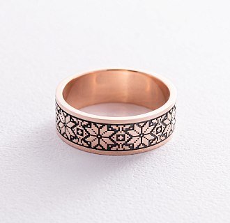 Золотое кольцо "Вышиванка" с чернением 28642400 №10