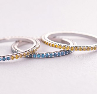 Золотое кольцо с голубыми бриллиантами 226811121 №3