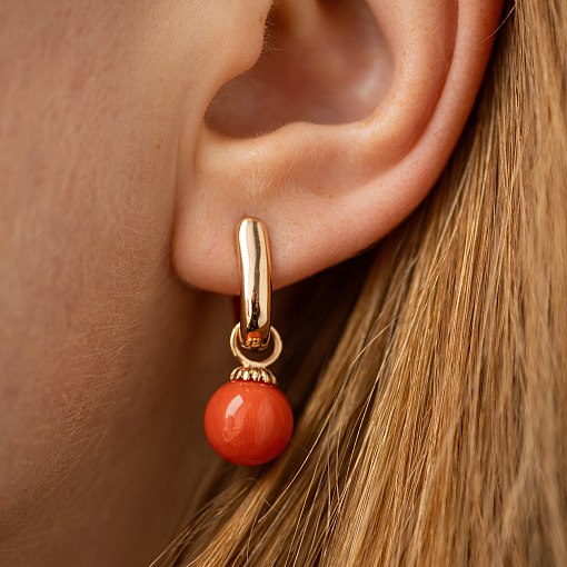Серьги с кораллом (красное золото) с08755 2