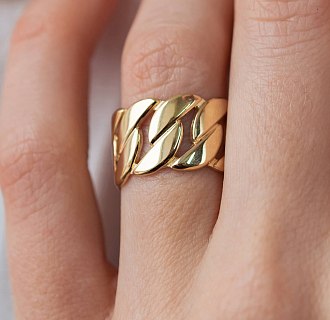 Широкое кольцо "Элизабет" в желтом золоте к07357 №9