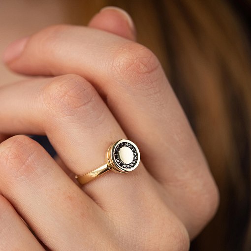 Золотое кольцо с черными бриллиантами 234543122 4