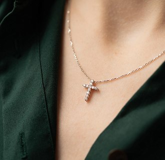 Золотое колье "Крестик" с бриллиантами 738331121 №9