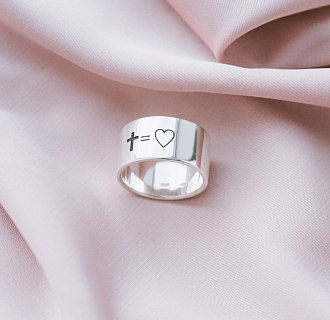 Серебряное кольцо с гравировкой "Моя вера - моя любовь!" 112143вер №2