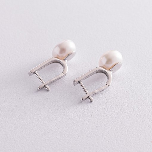 Срібні сережки з перлами і фіанітами 2453/1р-PWT 3