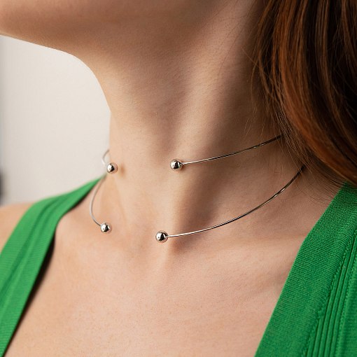 Колье - чокер "Demi" (белое золото) с шариками кол02617 6