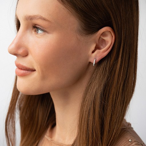 Сережки - кільця з фіанітами (біле золото) с09171 4