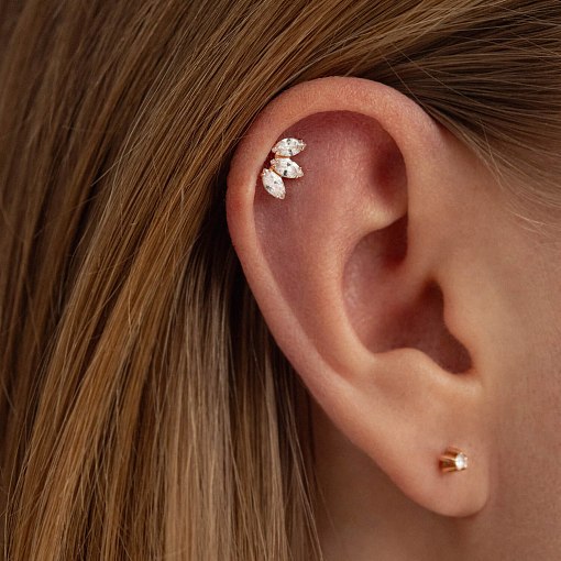 Одиночна золота сережка для хелікса (фіаніти) з40034к