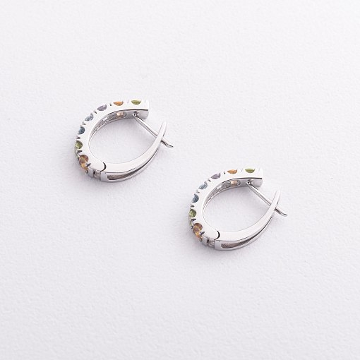 Золотые серьги с дорожкой разноцветных натуральных камней с09570 2