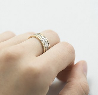 Золотое тройное кольцо з фианитами к01913 №5