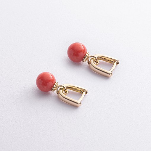 Сережки з коралом (жовте золото) с08548 3