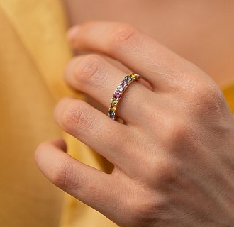Золотое кольцо с дорожкой разноцветных камней к07582 №2