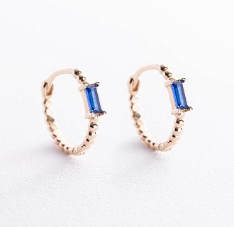 Золотые серьги - кольца "Аннабель" с синими фианитами с08498