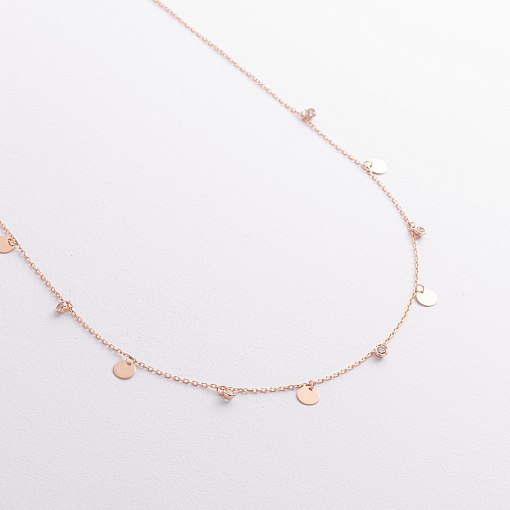 Колье "Монетки" в красном золоте (фианиты) кол02624