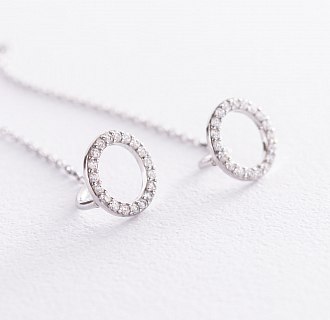 Срібні сережки - протяжки з фіанітами 122906 №2