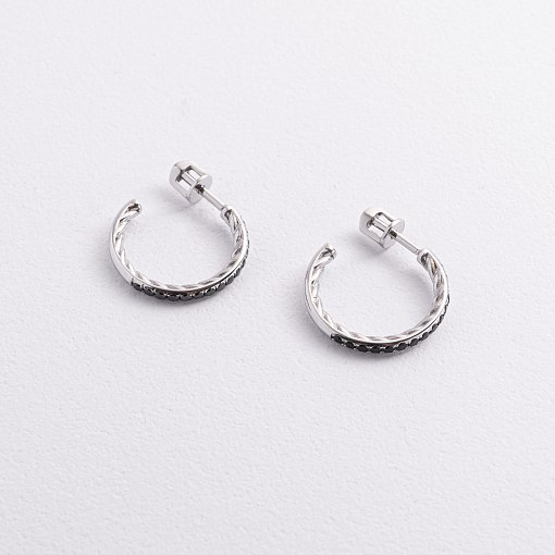 Золотые серьги - пусеты (черные фианиты) с09567 2