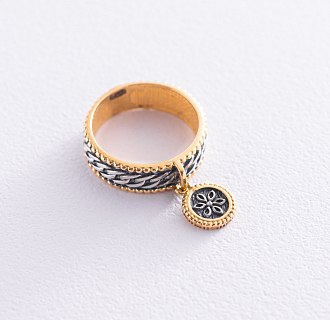 Кольцо "Цветок" в серебре (позолота, чернение) 112543