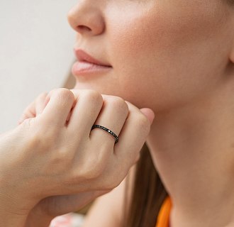 Золота каблучка з доріжкою чорних діамантів кб0618gm №2