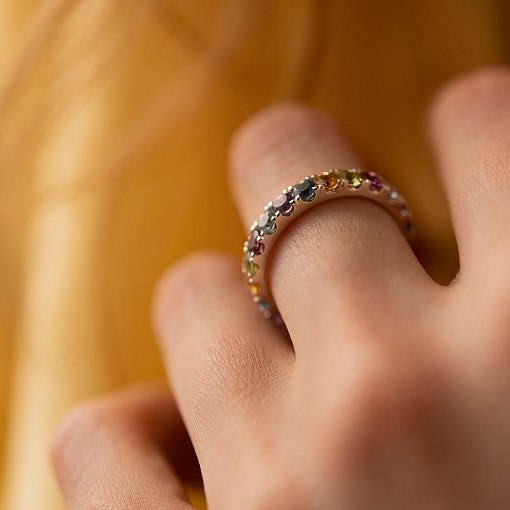 Золотое кольцо с дорожкой разноцветных камней к07582 7
