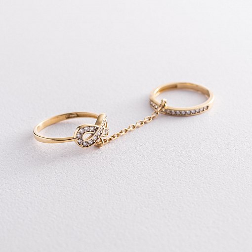 Двойное кольцо из золота с фианитами к04009 3