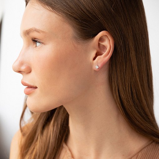 Золотые серьги - пусеты "Клевер" с бриллиантами сб0589lg 2