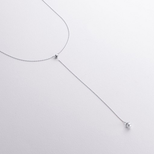 Колье - галстук "Жемчужина на цепочке" в белом золоте (регулируемая длина) кол02636 2