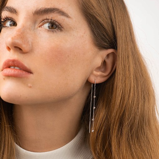 Сережки - протяжки з кульками (біле золото) с09057 4