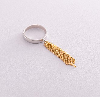 Серебряное кольцо с позолочеными цепочками 112667 №3