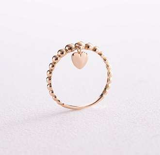 Шариковое кольцо "Сердечко" в желтом золоте к07116