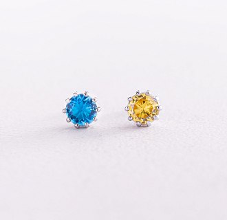 Срібні сережки - пусети (блакитні та жовті камені) 308 №2