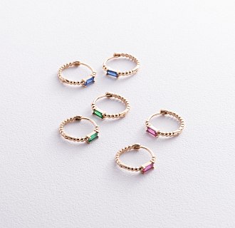 Золотые серьги - кольца "Аннабель" с розовыми фианитами с08499 №3